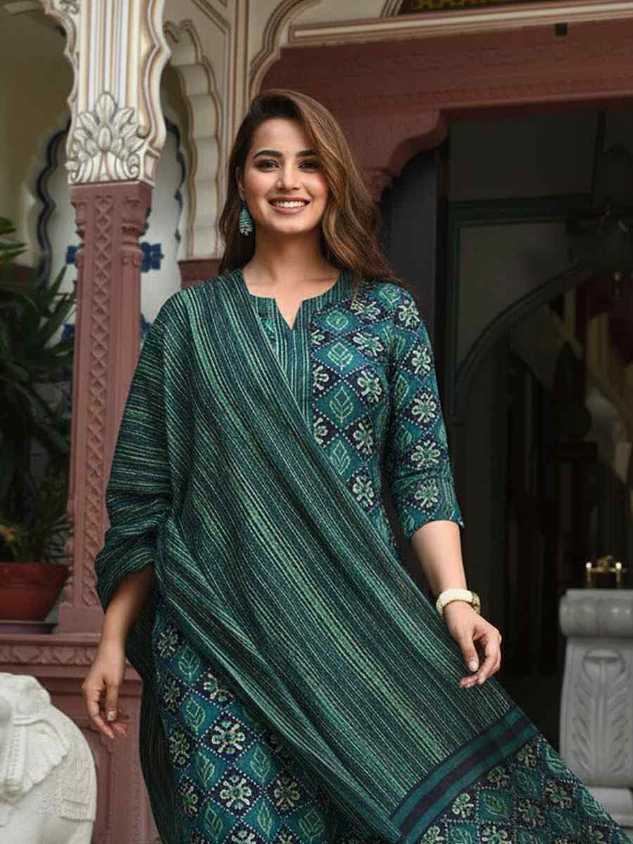 Green Rayon Printed Party Festival Casual Ready Pant Salwar Kameez