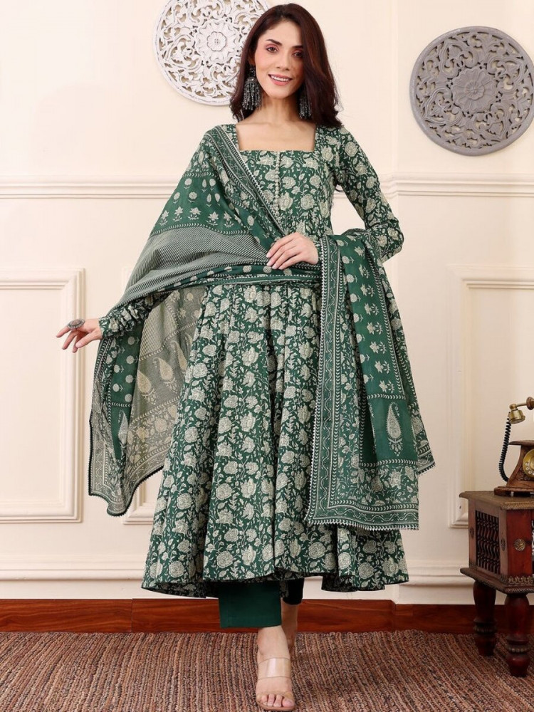 Image of Green Rayon Printed Wedding Party Festival Casual Ready Palazzo Pant Salwar Kameez