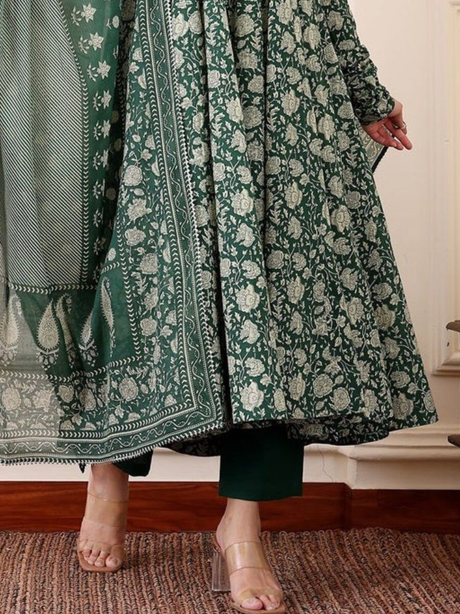 Green Rayon Printed Wedding Party Festival Casual Ready Palazzo Pant Salwar Kameez