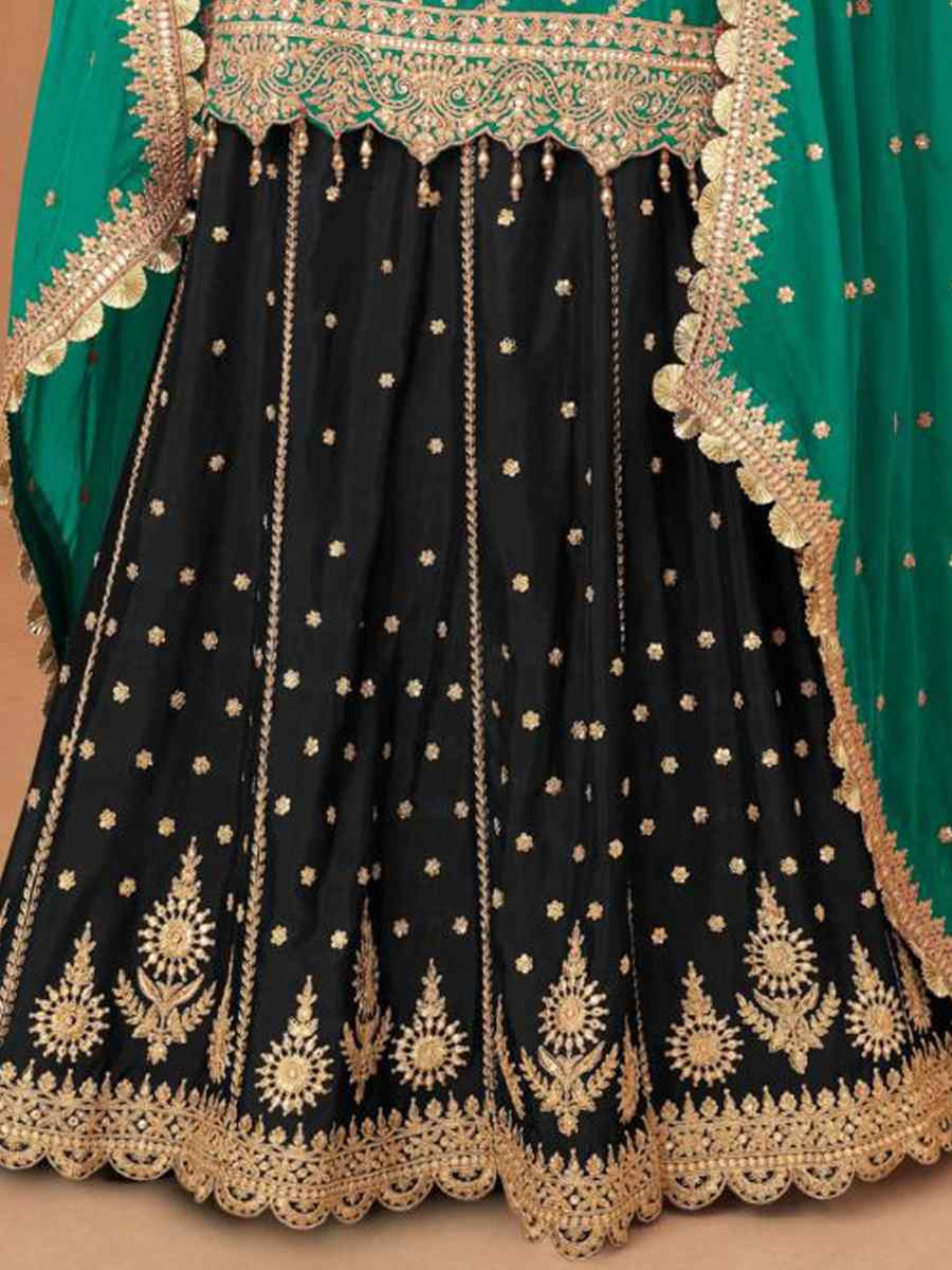 Green Real Chinon Embroidered Festival Wedding Ready Skirt Salwar Kameez