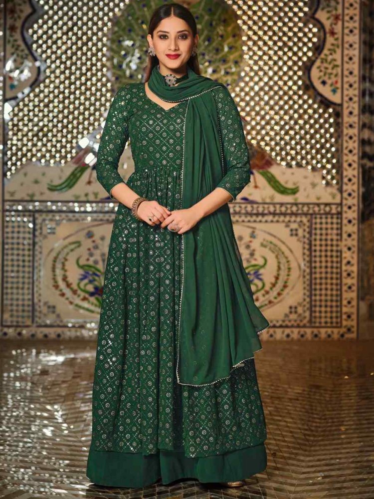 Green Real Georgette Embroidered Party Festival Anarkali Salwar Kameez