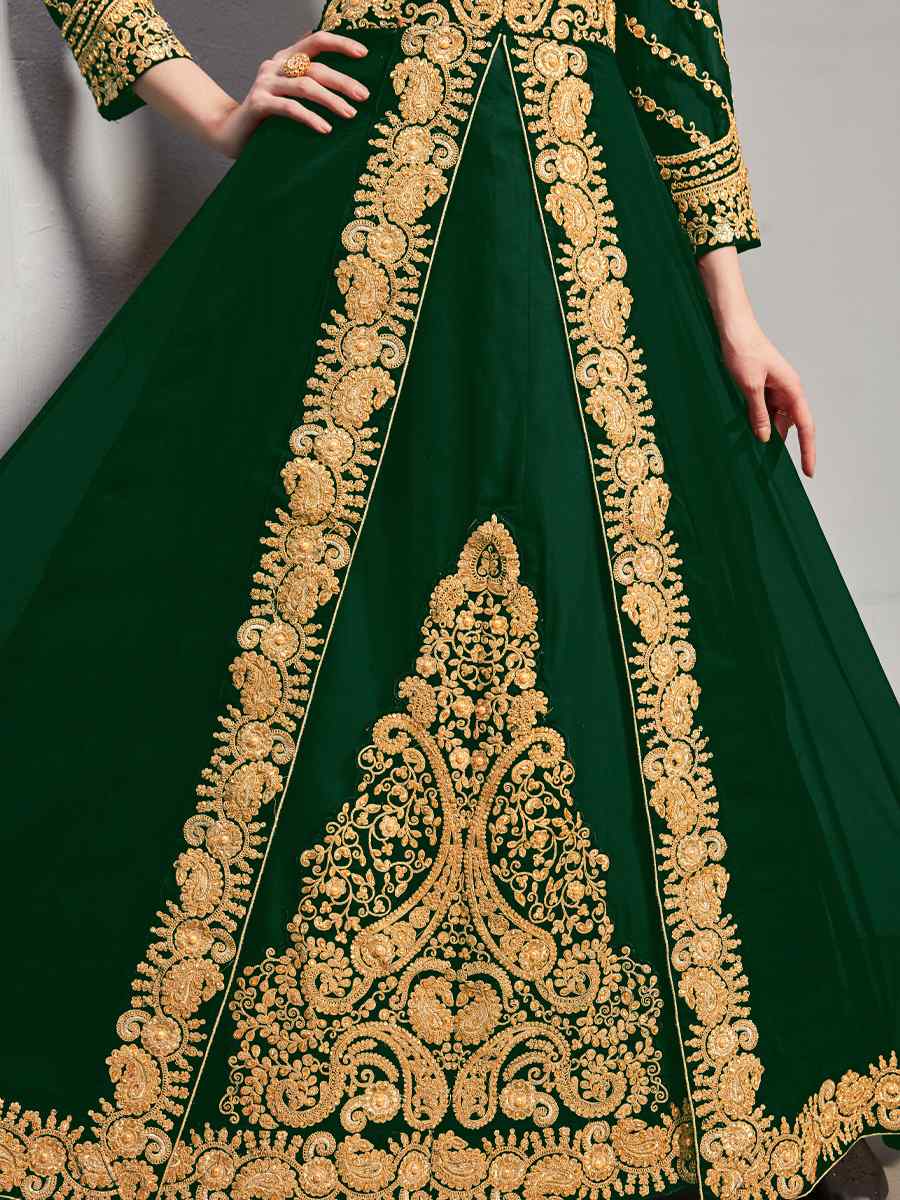 Green Real Georgette Embroidered Party Wedding Anarkali Salwar Kameez