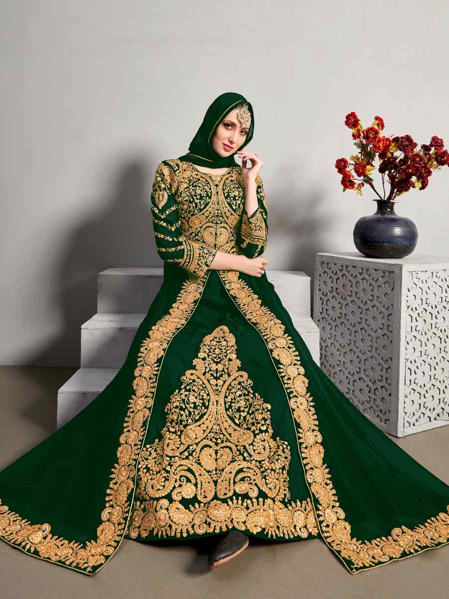 Green Real Georgette Embroidered Party Wedding Anarkali Salwar Kameez