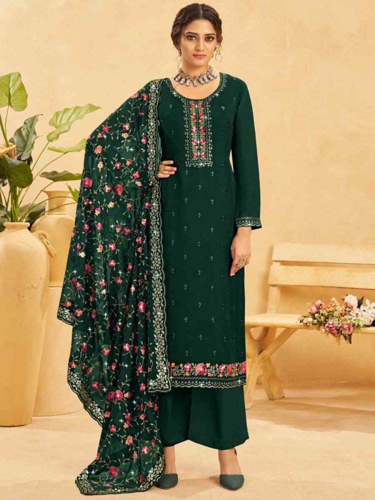 Green Real Organza Embroidered Festival Wedding Pant Salwar Kameez