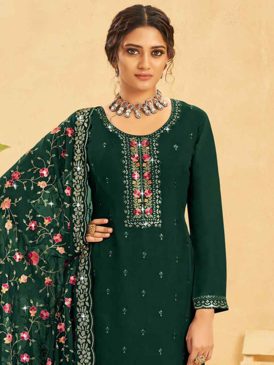 Green Real Organza Embroidered Festival Wedding Pant Salwar Kameez