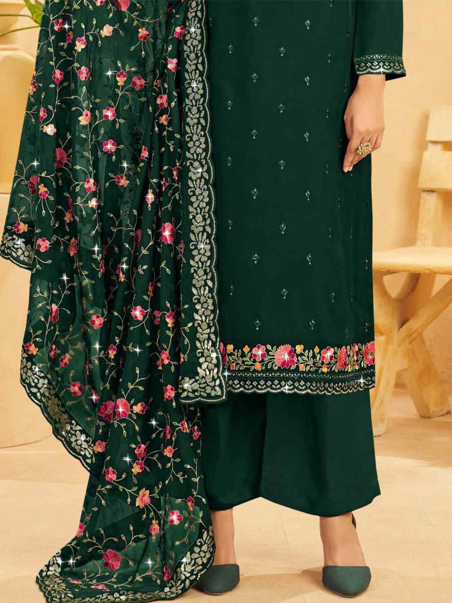 Green Real Organza Embroidered Festival Wedding Pant Salwar Kameez