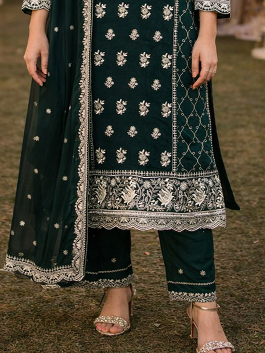 Green Real Premium Georgette Embroidery Party Wedding and Sequins Work Festival Casual Ready Pant Salwar Kameez