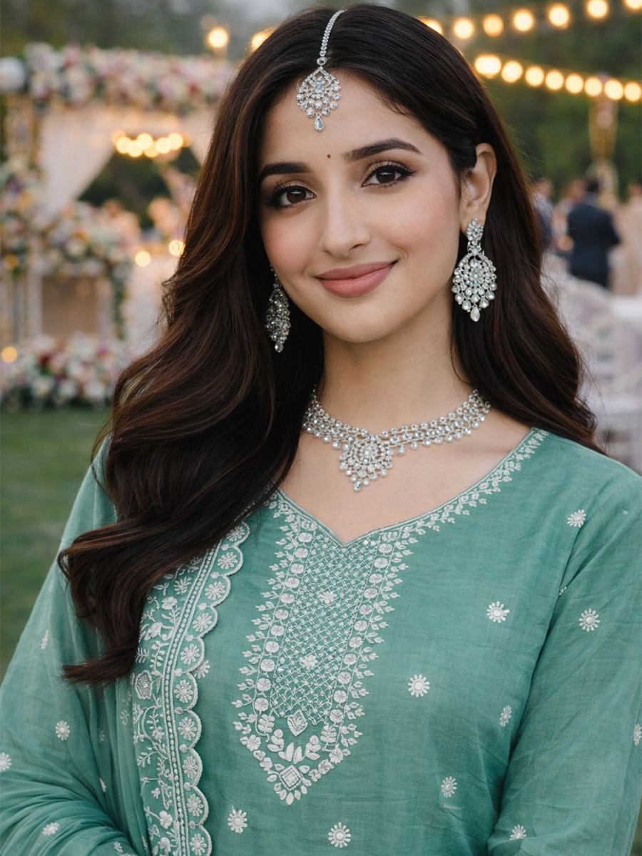 Green Real Premium Gold Crush Silk Embroidery Party Wedding Festival Casual Ready Pant Salwar Kameez