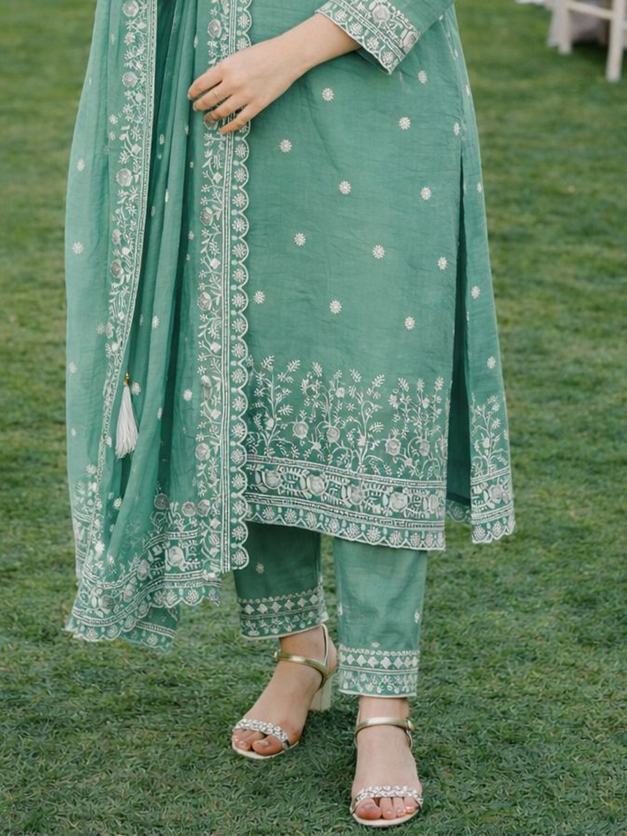 Green Real Premium Gold Crush Silk Embroidery Party Wedding Festival Casual Ready Pant Salwar Kameez