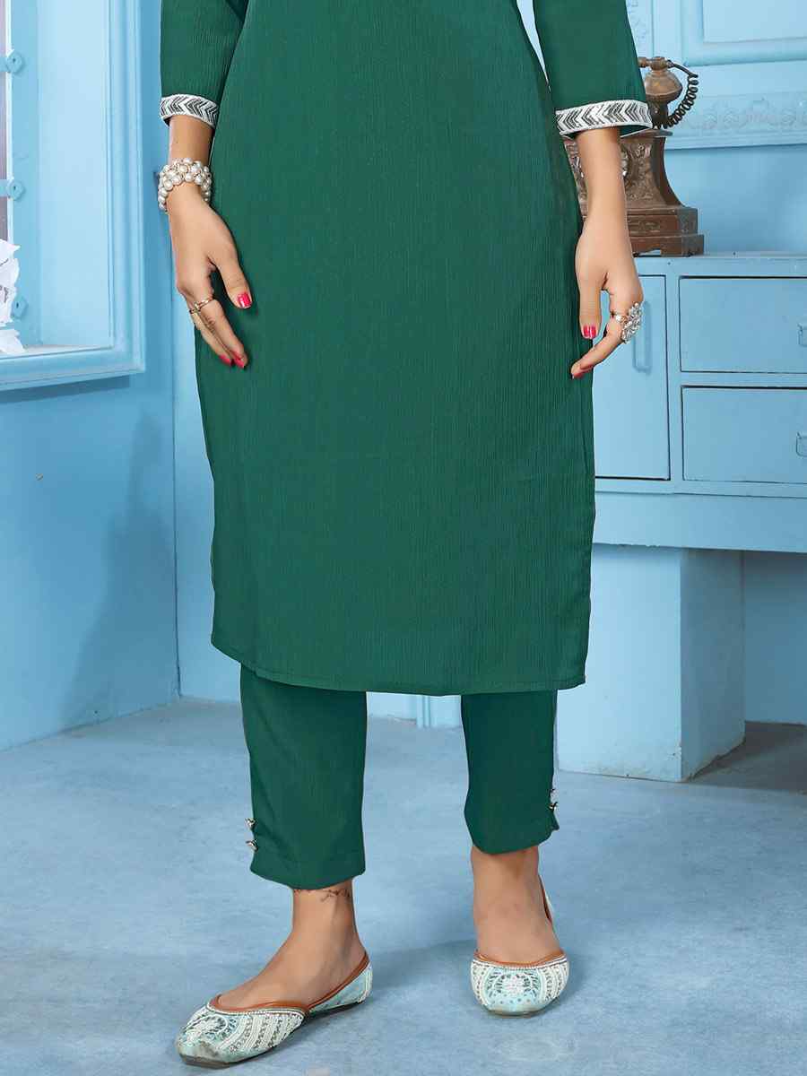 Green Rinkal Cotton Embroidered Festival Casual Kurti With Bottom