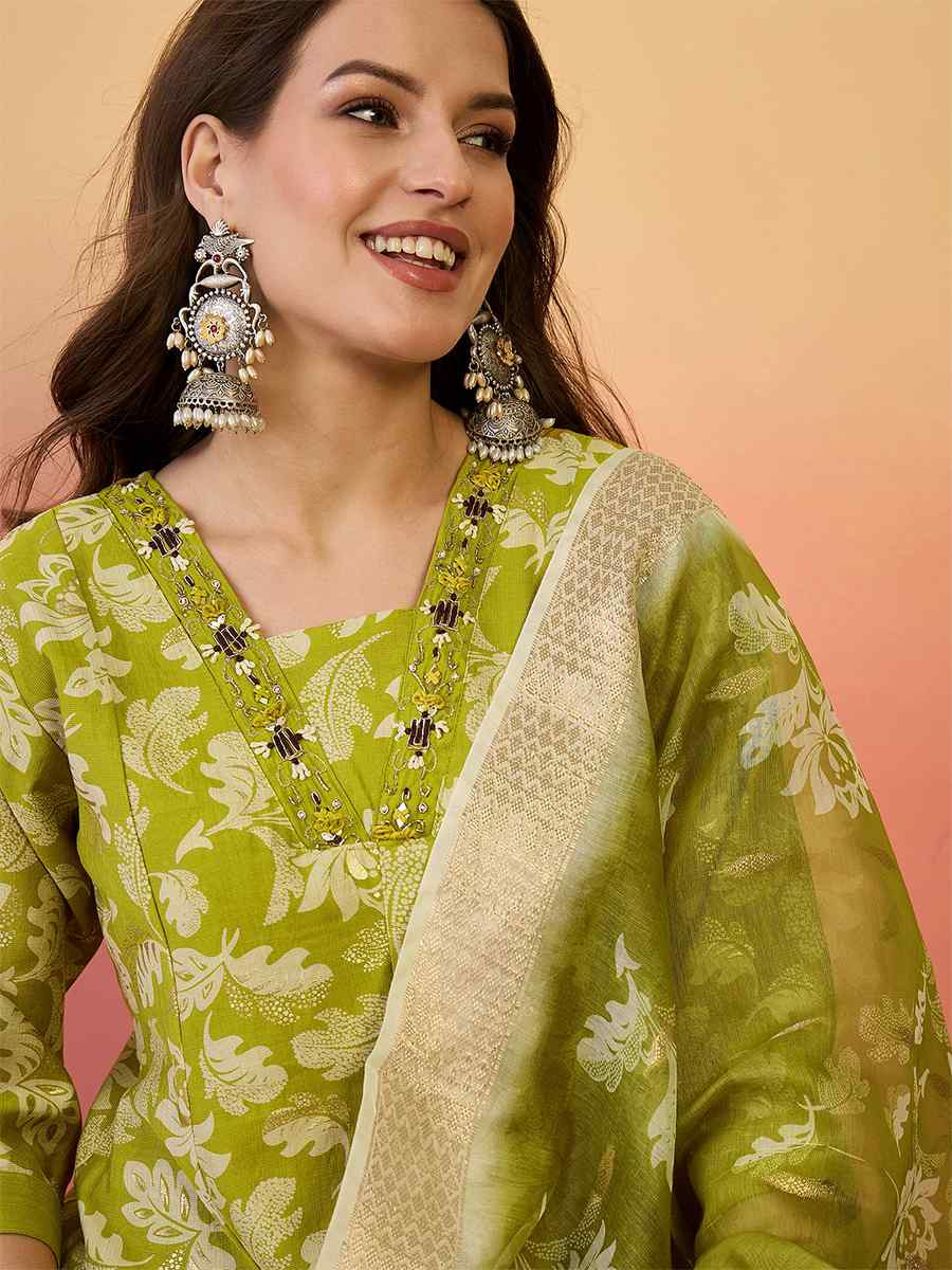 Green Roman Silk Embroidered Party Wedding Ready A-Line Salwar Kameez