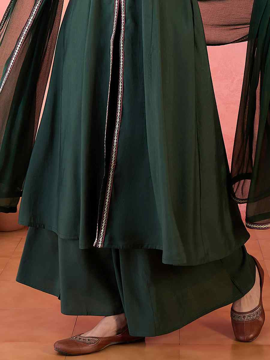 Green Roman Silk Embroidered Party Wedding Ready Palazzo Pant Salwar Kameez