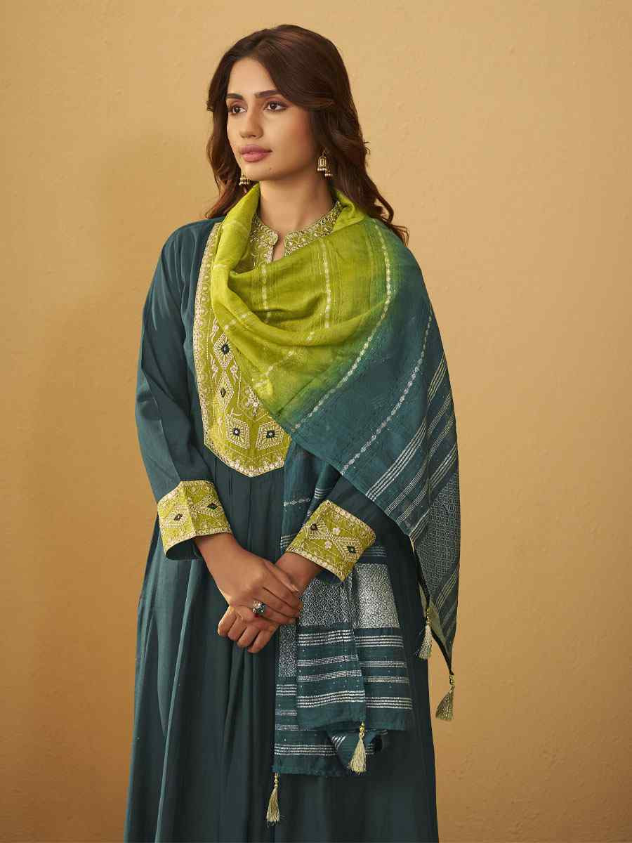 Green Roman Silk Embroidery Party Festival Casual Ready Pant Salwar Kameez