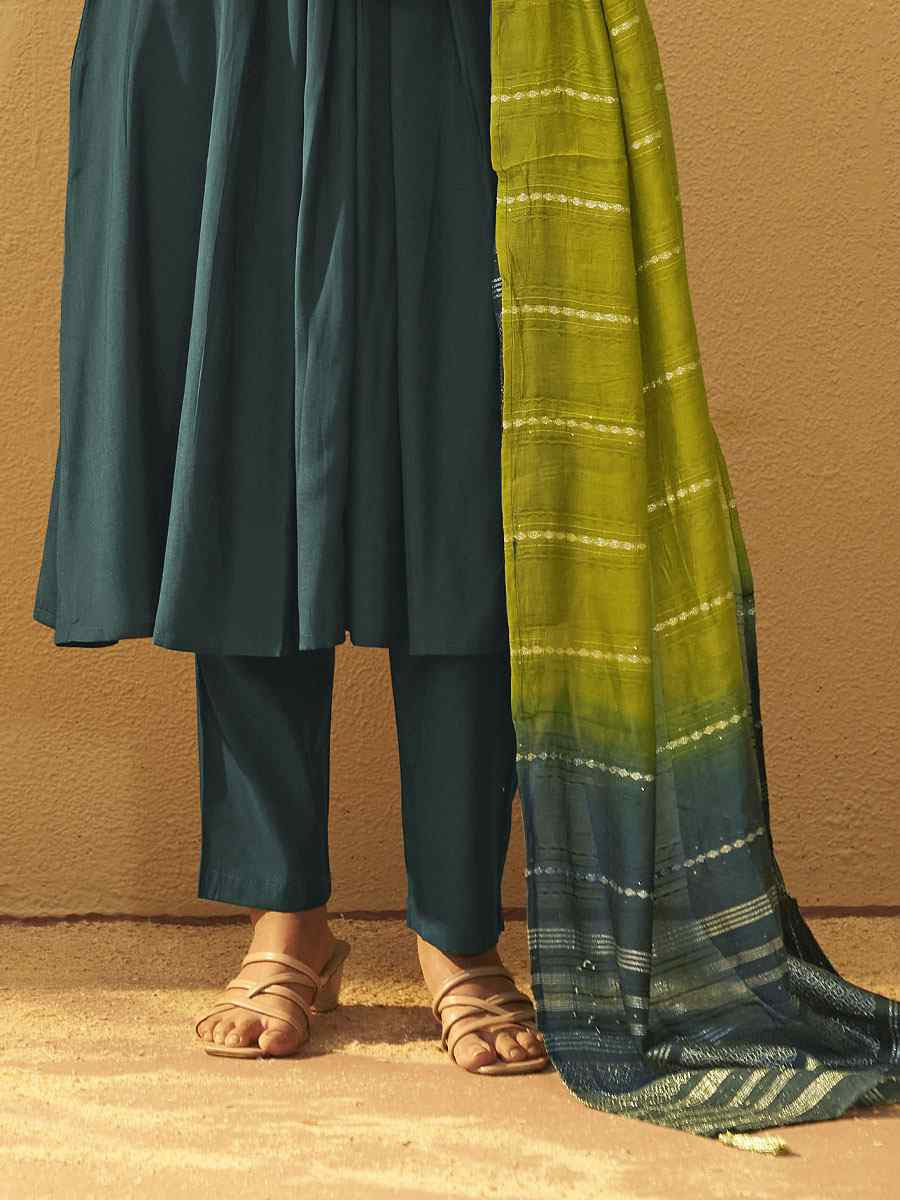 Green Roman Silk Embroidery Party Festival Casual Ready Pant Salwar Kameez