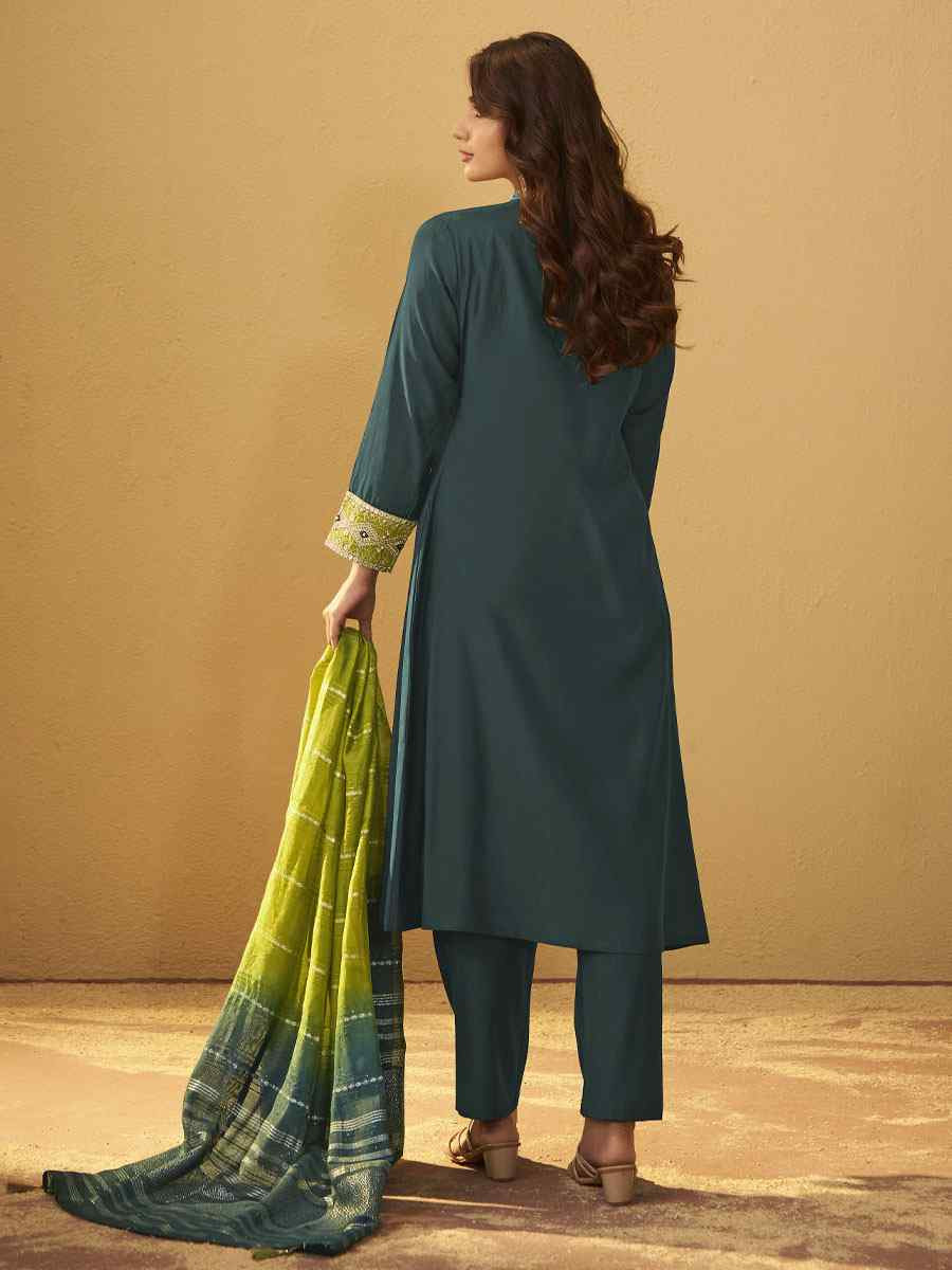 Green Roman Silk Embroidery Party Festival Casual Ready Pant Salwar Kameez