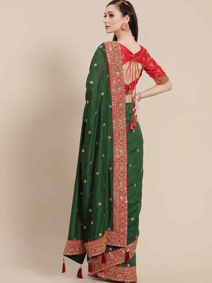 Green Royal Vichitra Silk Handwoven Wedding Festival Heavy Border Saree