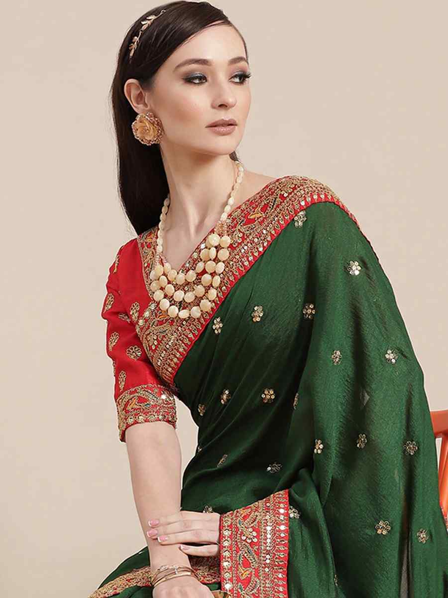 Green Royal Vichitra Silk Handwoven Wedding Festival Heavy Border Saree