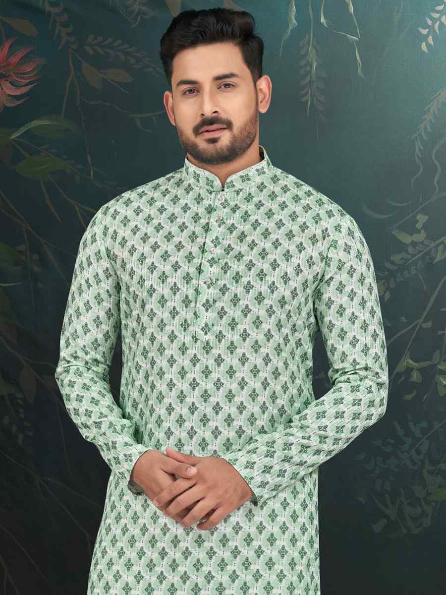 Green Royan Printed Festival Mehendi Kurta