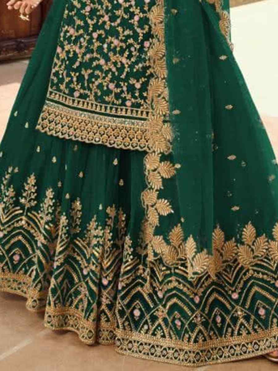 Green Santoon Embroidered Bridesmaid Reception Kurti Lehenga Choli
