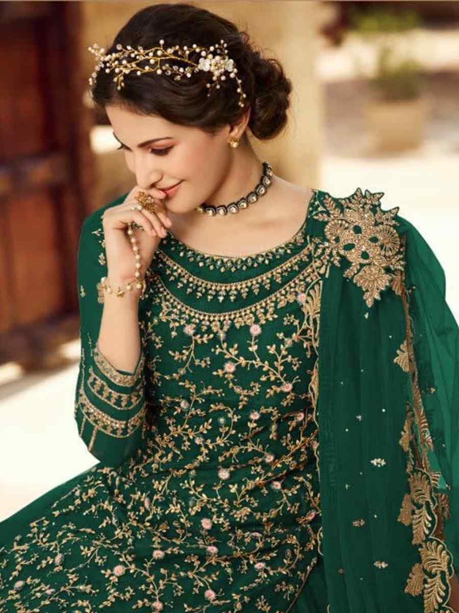 Green Santoon Embroidered Bridesmaid Reception Kurti Lehenga Choli