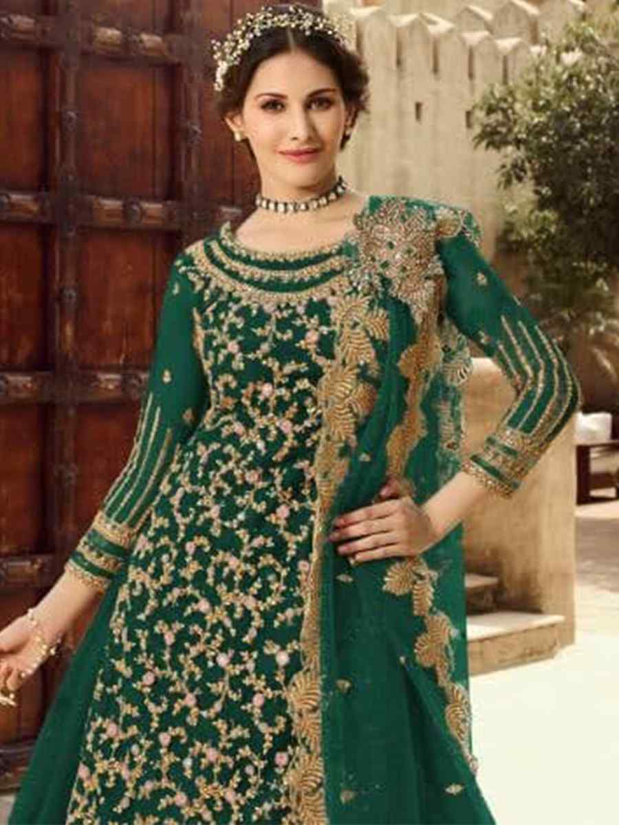 Green Santoon Embroidered Bridesmaid Reception Kurti Lehenga Choli