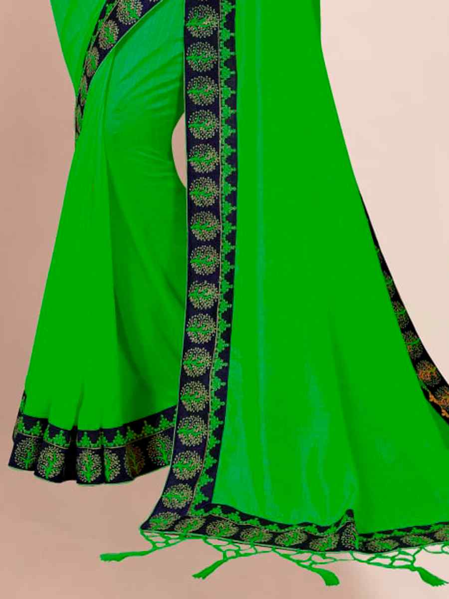 Green Satin Embroidered Party Festival Classic Style Saree