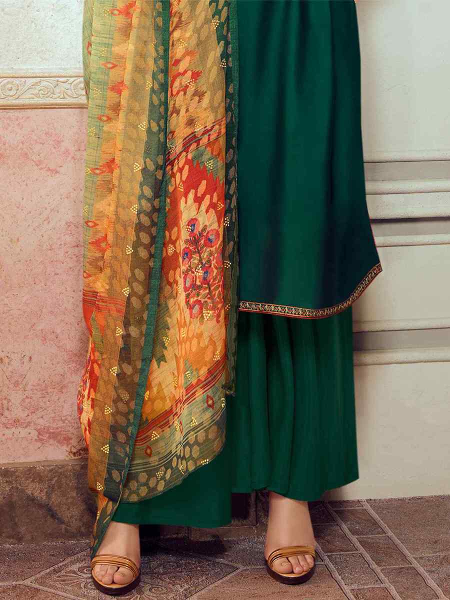 Green Satin Georgette Embroidered Festival Casual Palazzo Pant Salwar Kameez