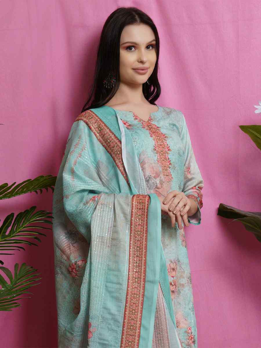Green Satin Printed Festival Party Palazzo Pant Salwar Kameez