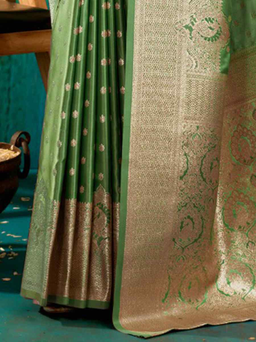 Green Satin Silk Handwoven Casual Reception Festival Wedding Fancy Classic Style Sarees