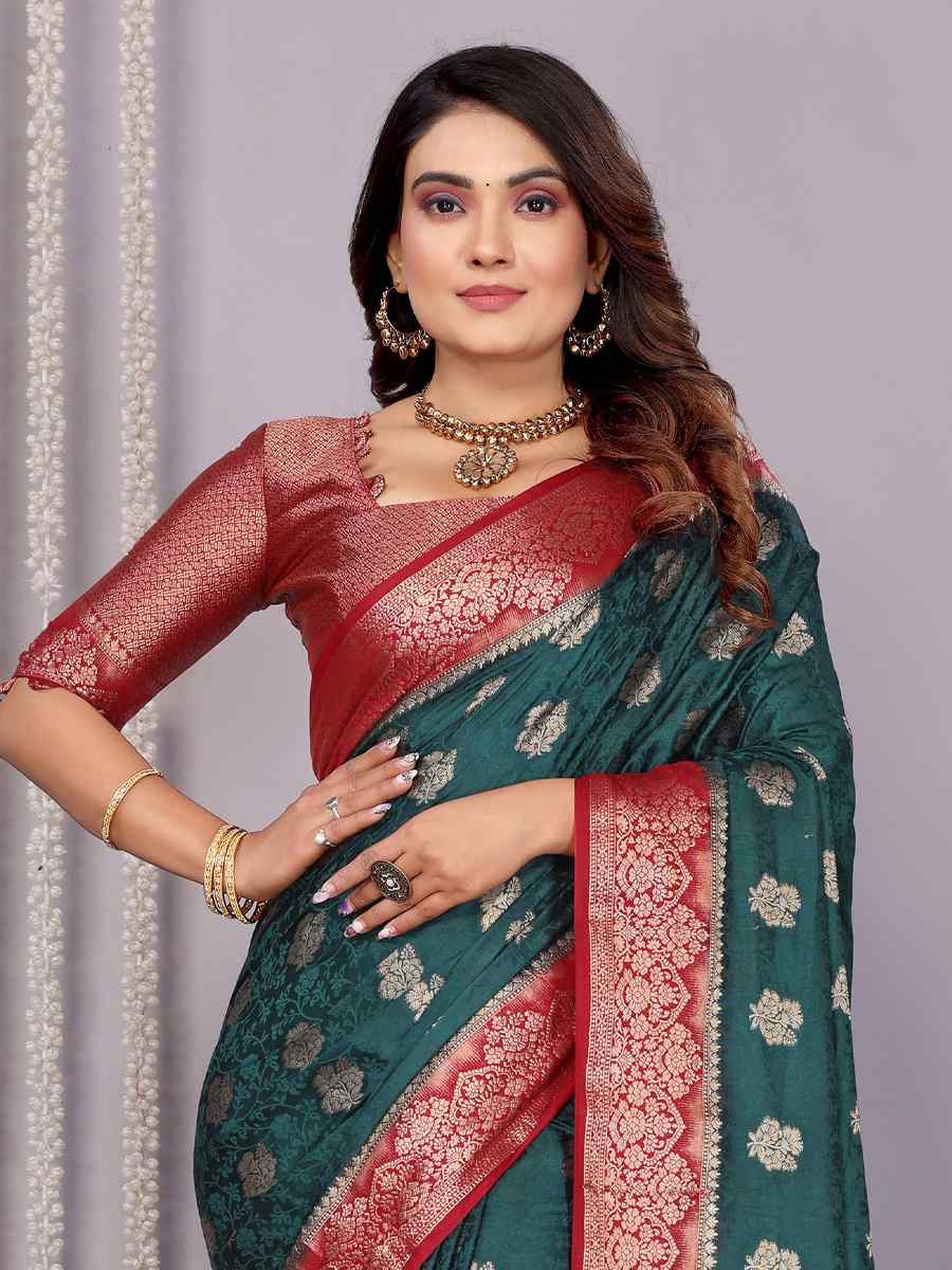 Green Satin Silk Handwoven Festival Wedding Fancy Heavy Border Saree