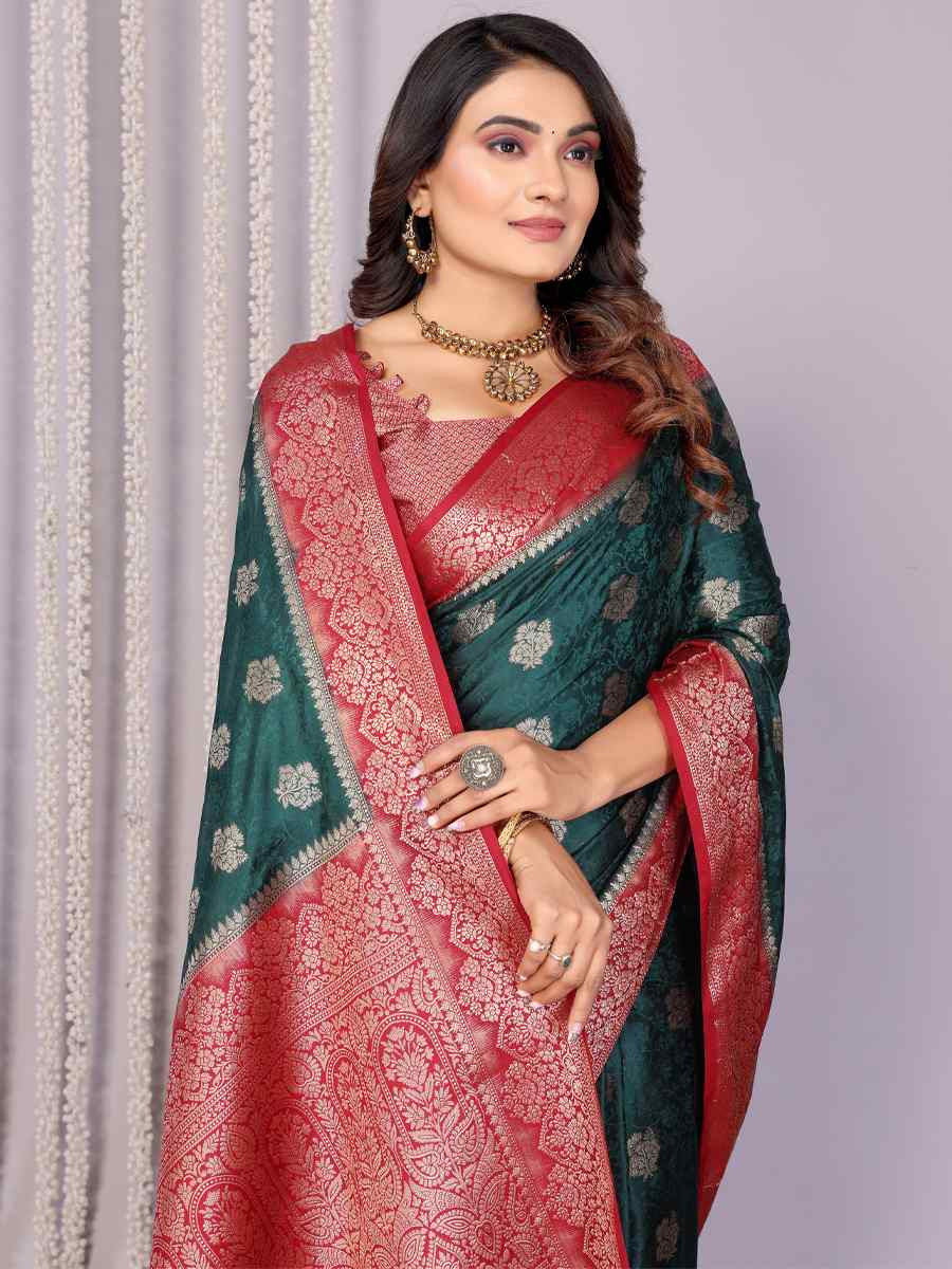 Green Satin Silk Handwoven Festival Wedding Fancy Heavy Border Saree