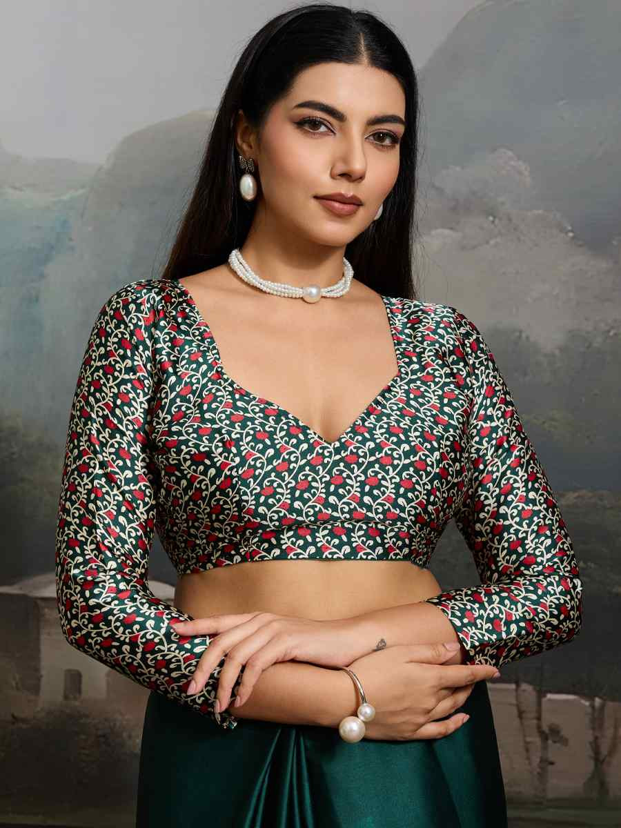 Green Satin Silk Printed Traditional Casual Reception Festival Wedding Fancy Heavy Border Saree