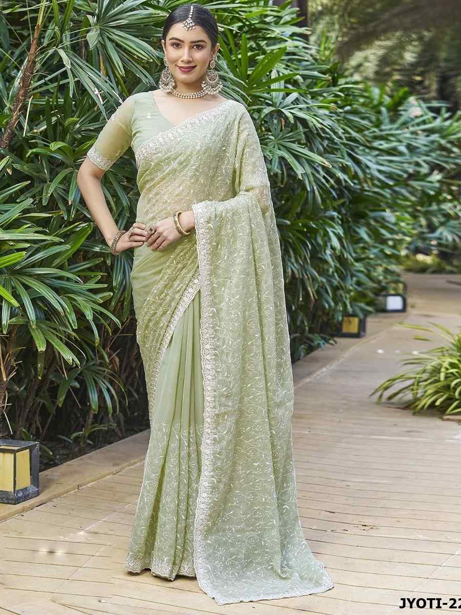 Green Shimmer Embroidered Festival Wedding Classic Style Saree