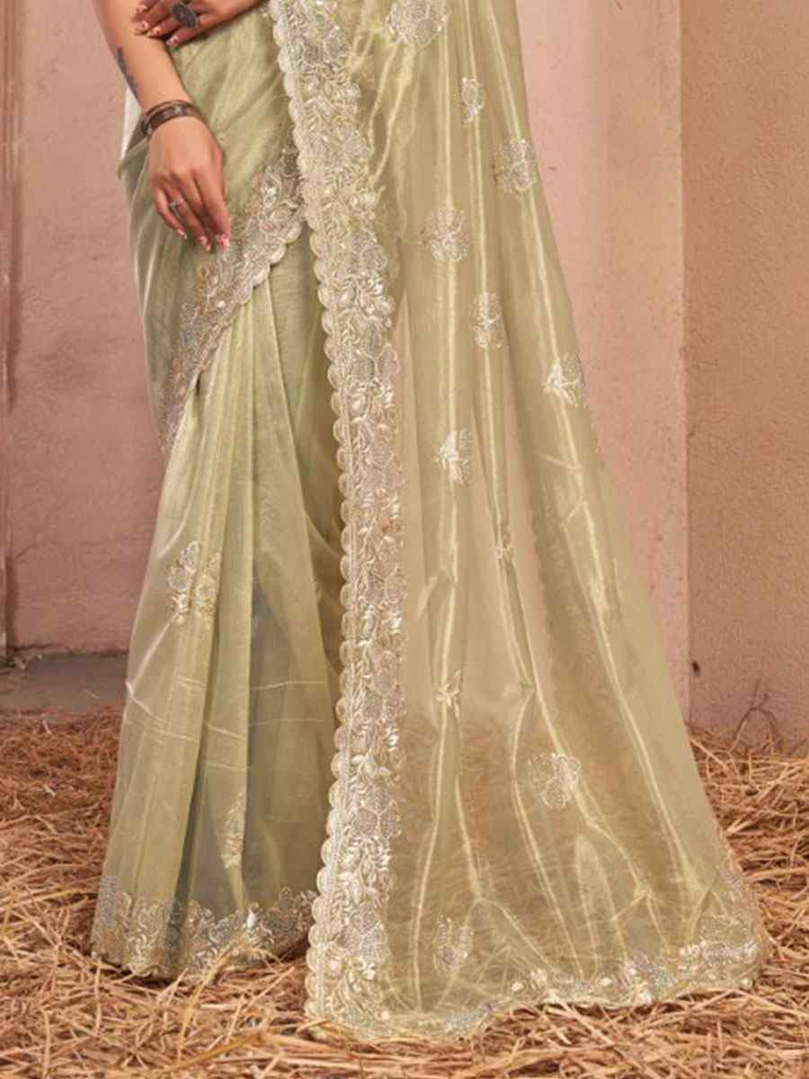Green Shimmer Silver Net Embroidery Traditional Bridal Reception Festival Wedding Fancy Heavy Border Saree
