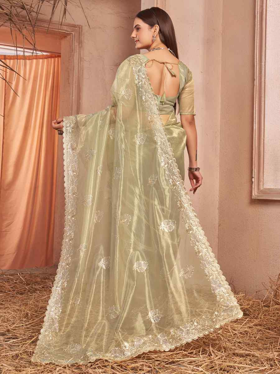 Green Shimmer Silver Net Embroidery Traditional Bridal Reception Festival Wedding Fancy Heavy Border Saree