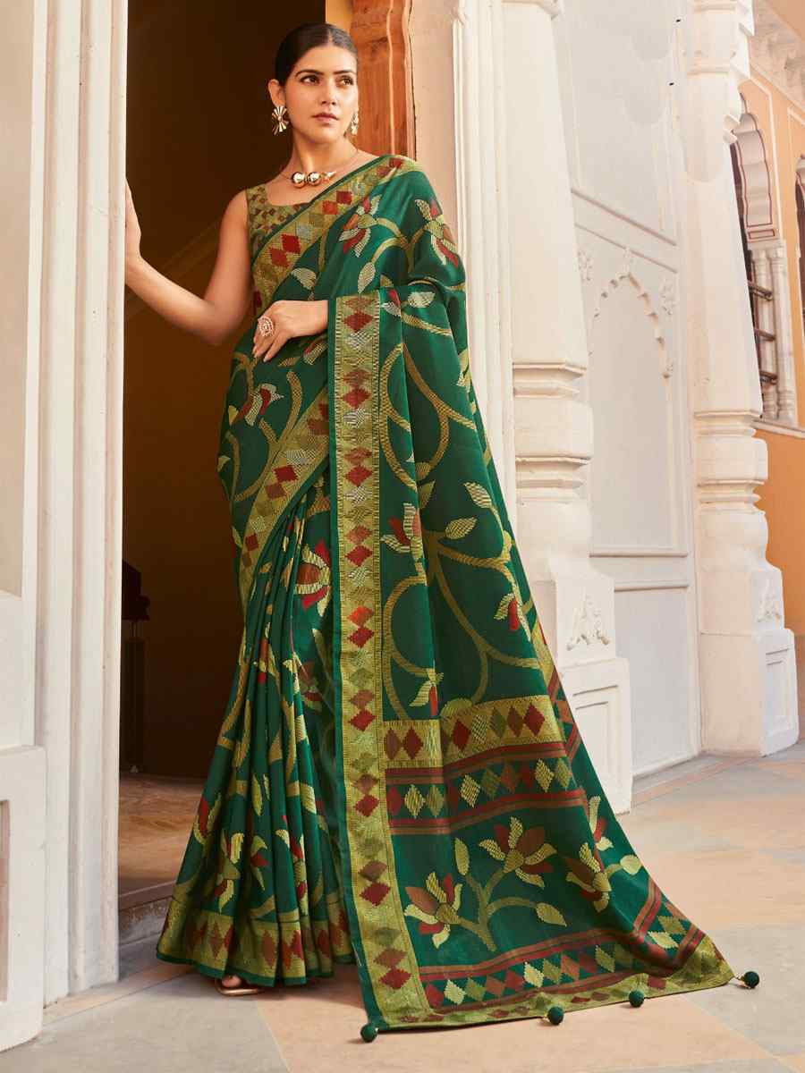 Green Sigma Silk Zari Handwoven Casual Reception Festival Wedding Fancy Heavy Border Saree