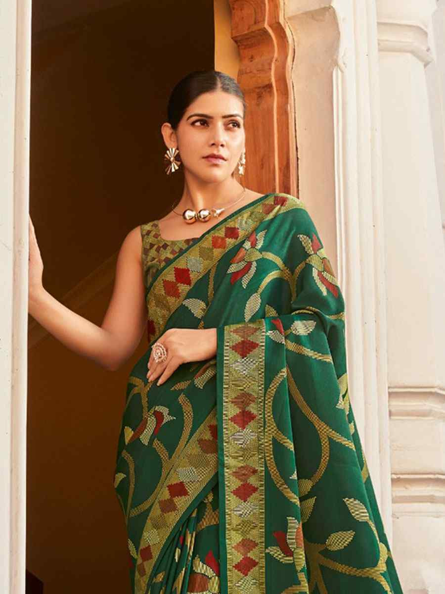 Green Sigma Silk Zari Handwoven Casual Reception Festival Wedding Fancy Heavy Border Saree