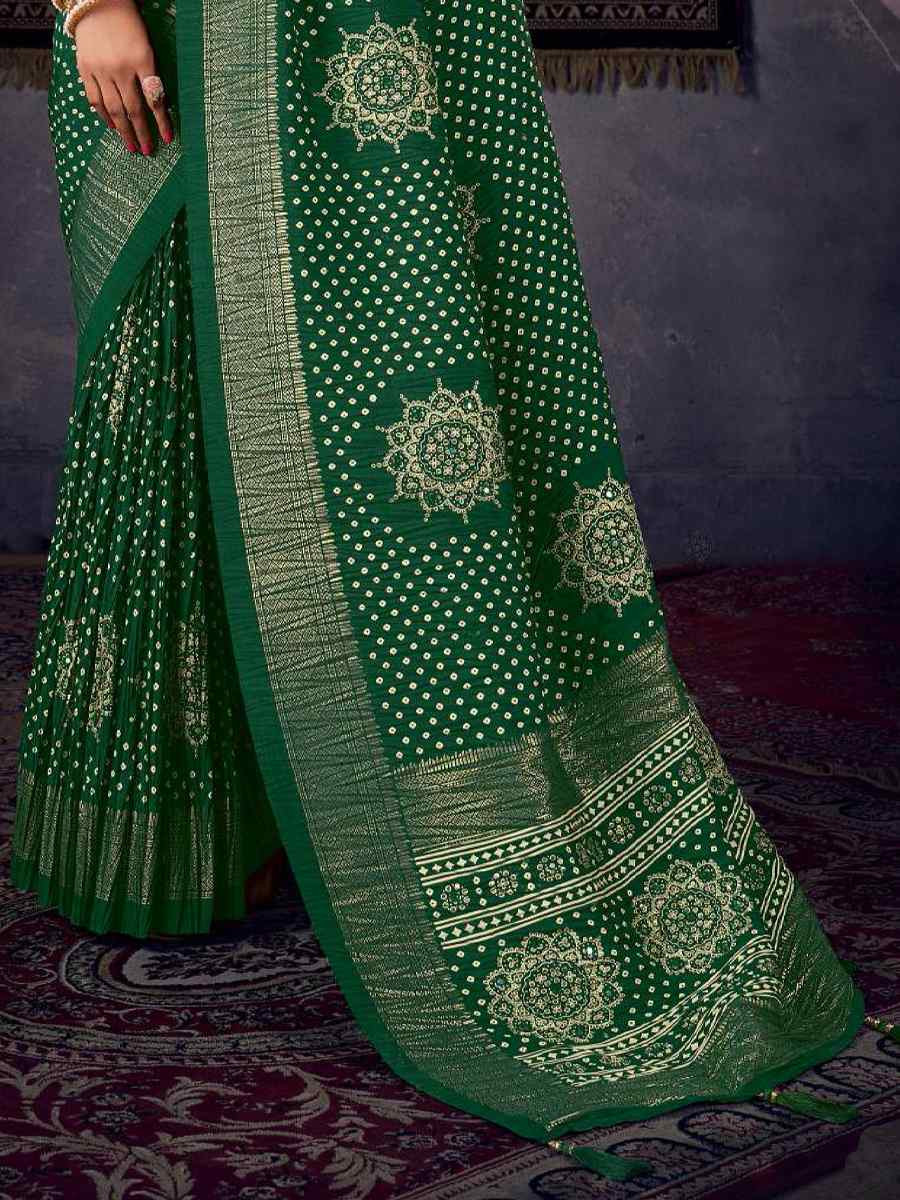 Green Silk Bhandej Zari Handwoven Casual Reception Festival Wedding Fancy Classic Style Sarees