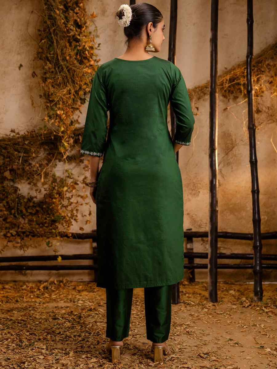 Green Silk Blend Embroidered Festival Casual Ready Pant Salwar Kameez