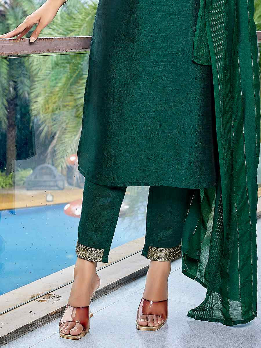 Green Silk Blend Embroidered Party Wedding Ready Pant Salwar Kameez