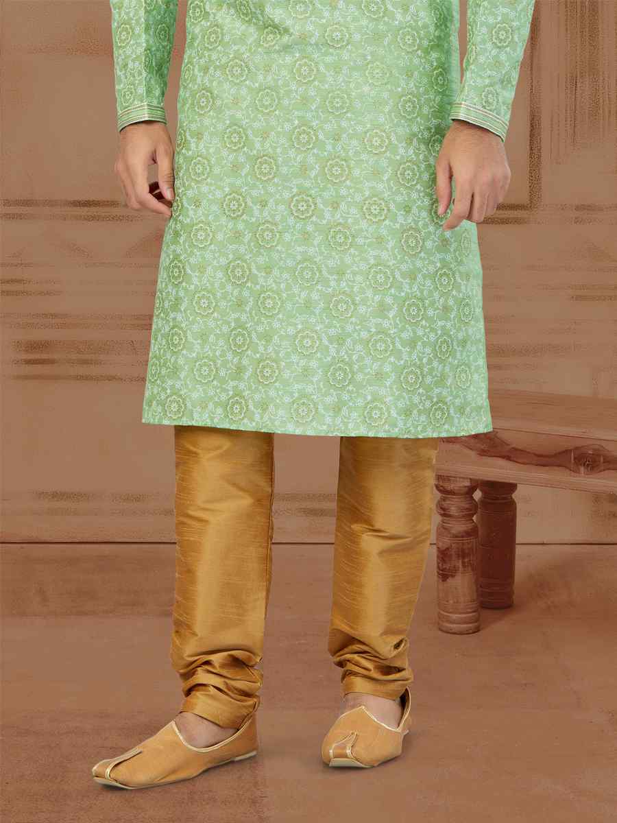 Green Silk Dupion Printed Festival Kurta