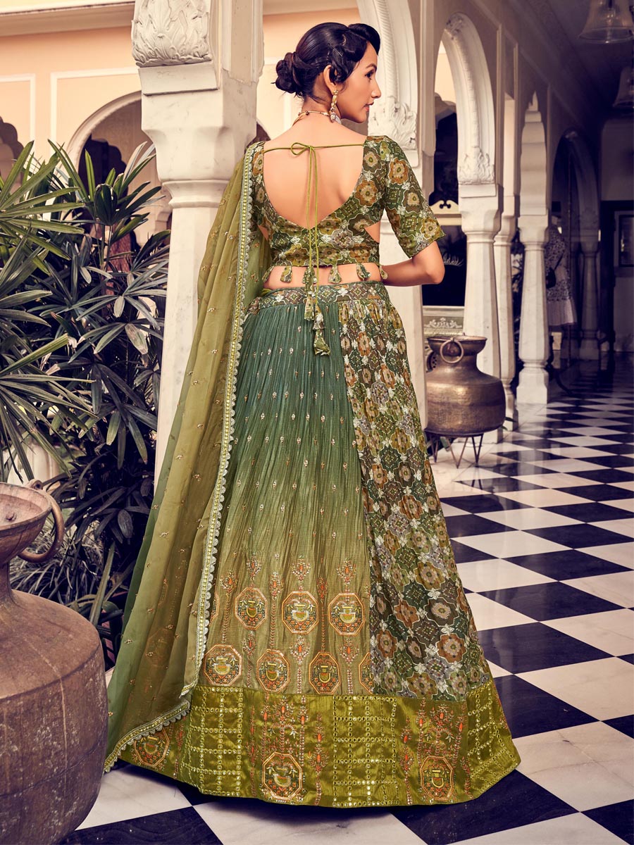 Green Silk Embroidered Bridesmaid Wedding Heavy Border Lehenga Choli