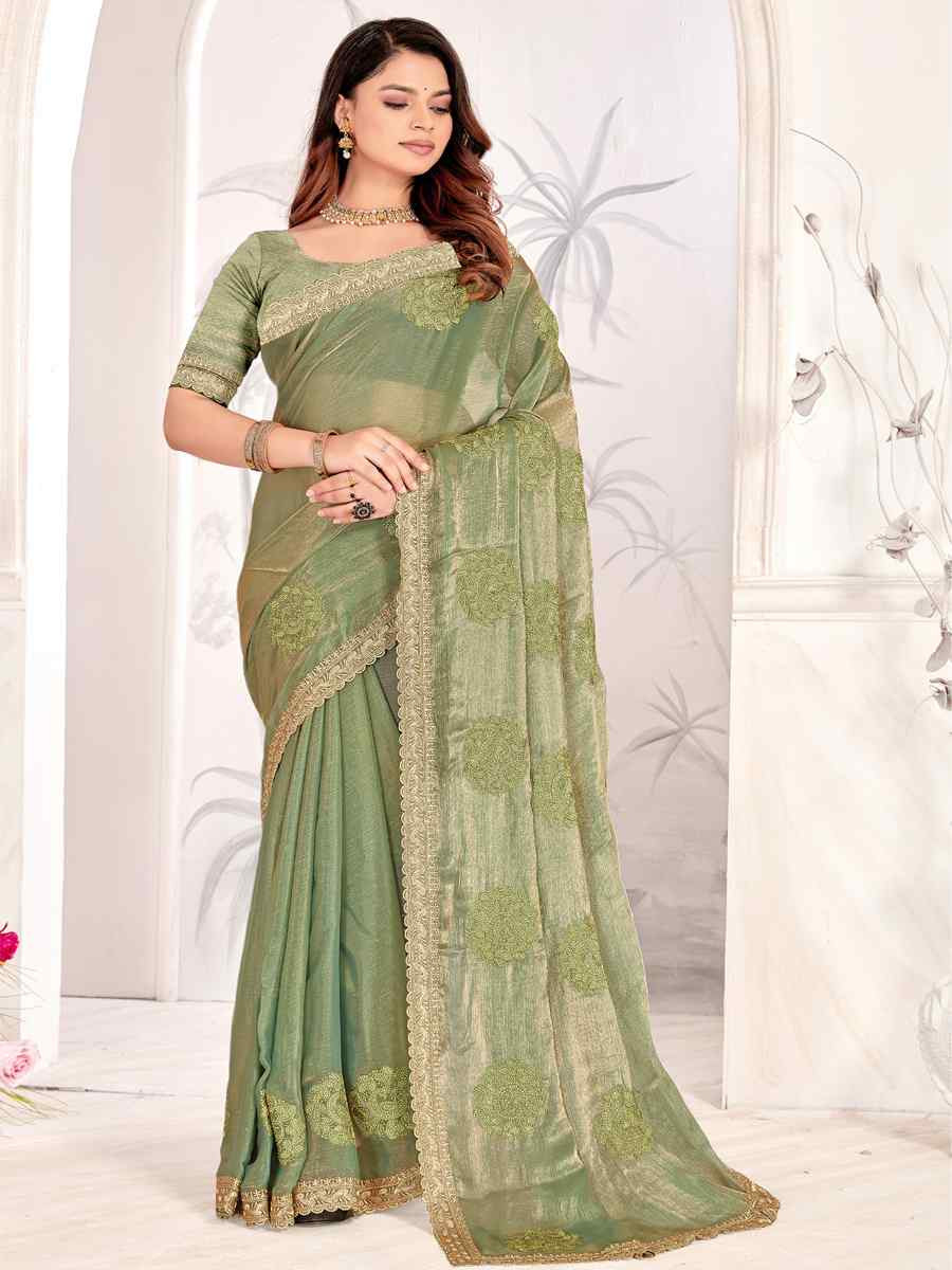Green Silk Embroidered Festival Wedding Fancy Heavy Border Saree