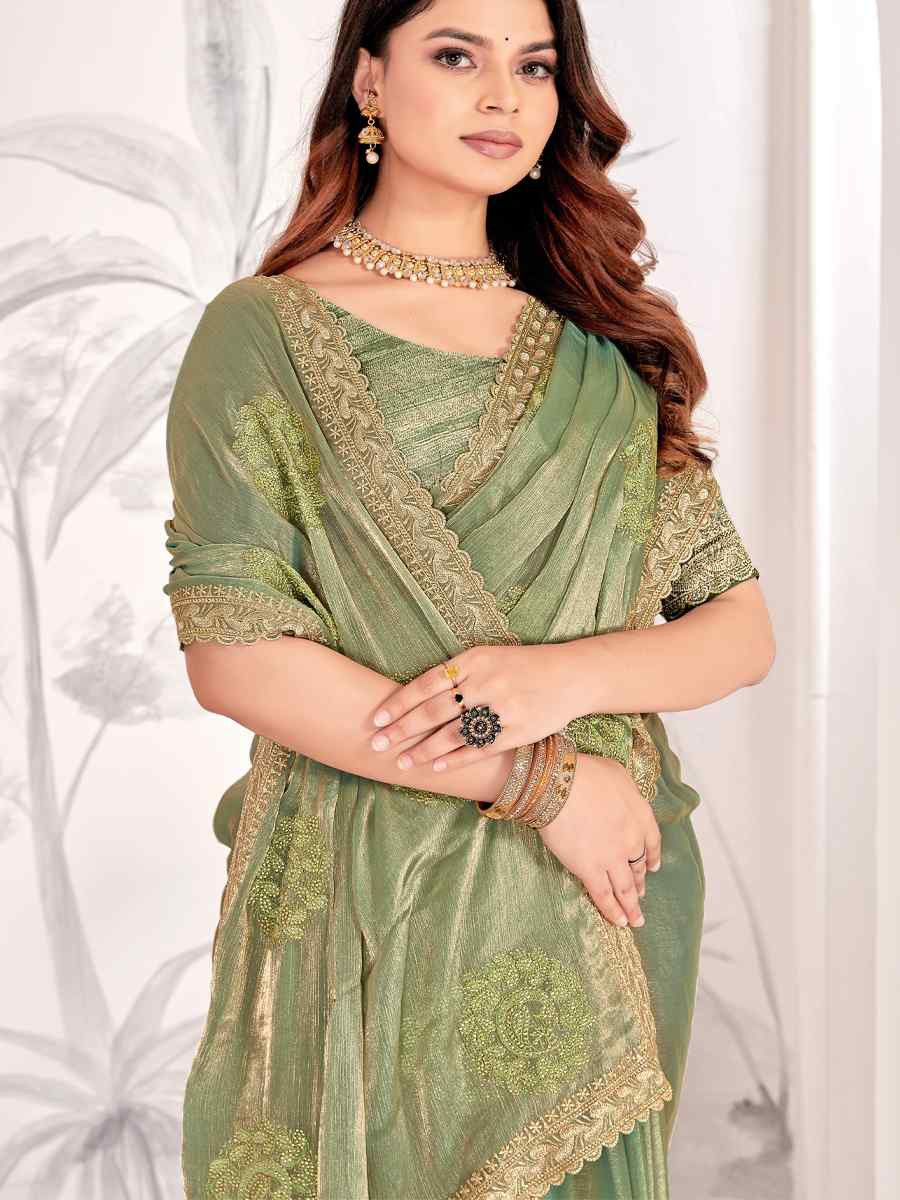 Green Silk Embroidered Festival Wedding Fancy Heavy Border Saree