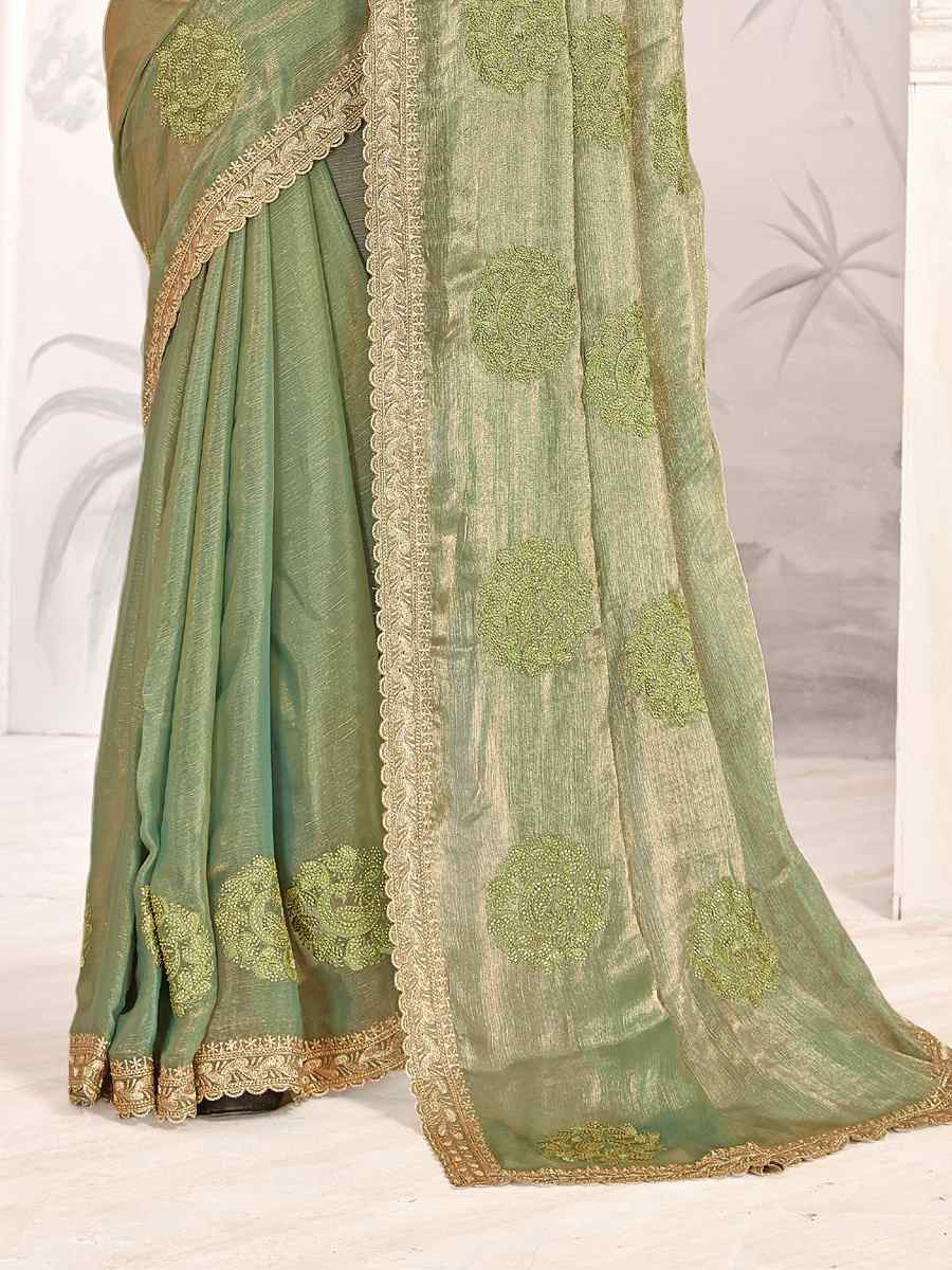 Green Silk Embroidered Festival Wedding Fancy Heavy Border Saree