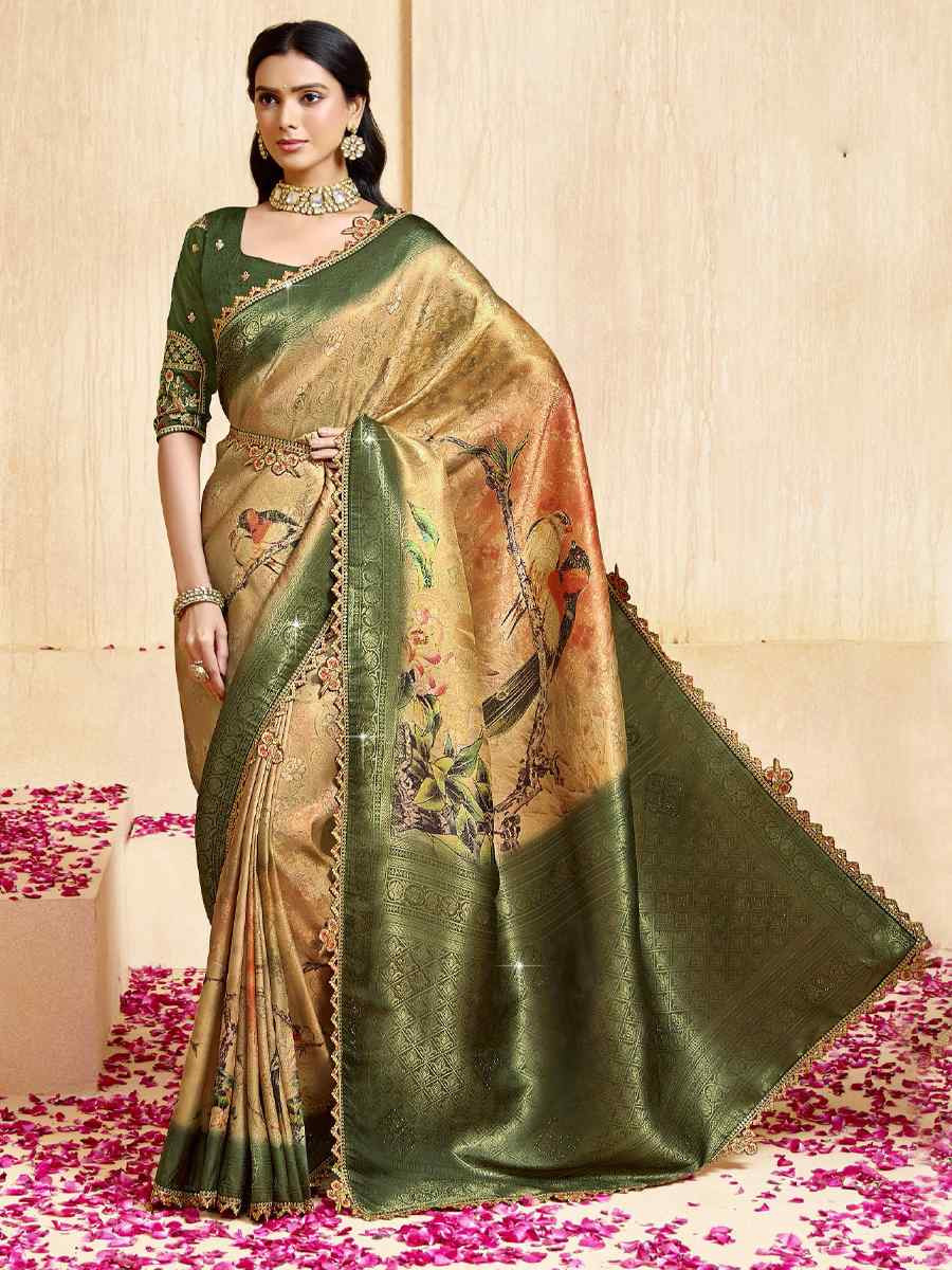 Green Silk Embroidered Festival Wedding Fancy Heavy Border Saree