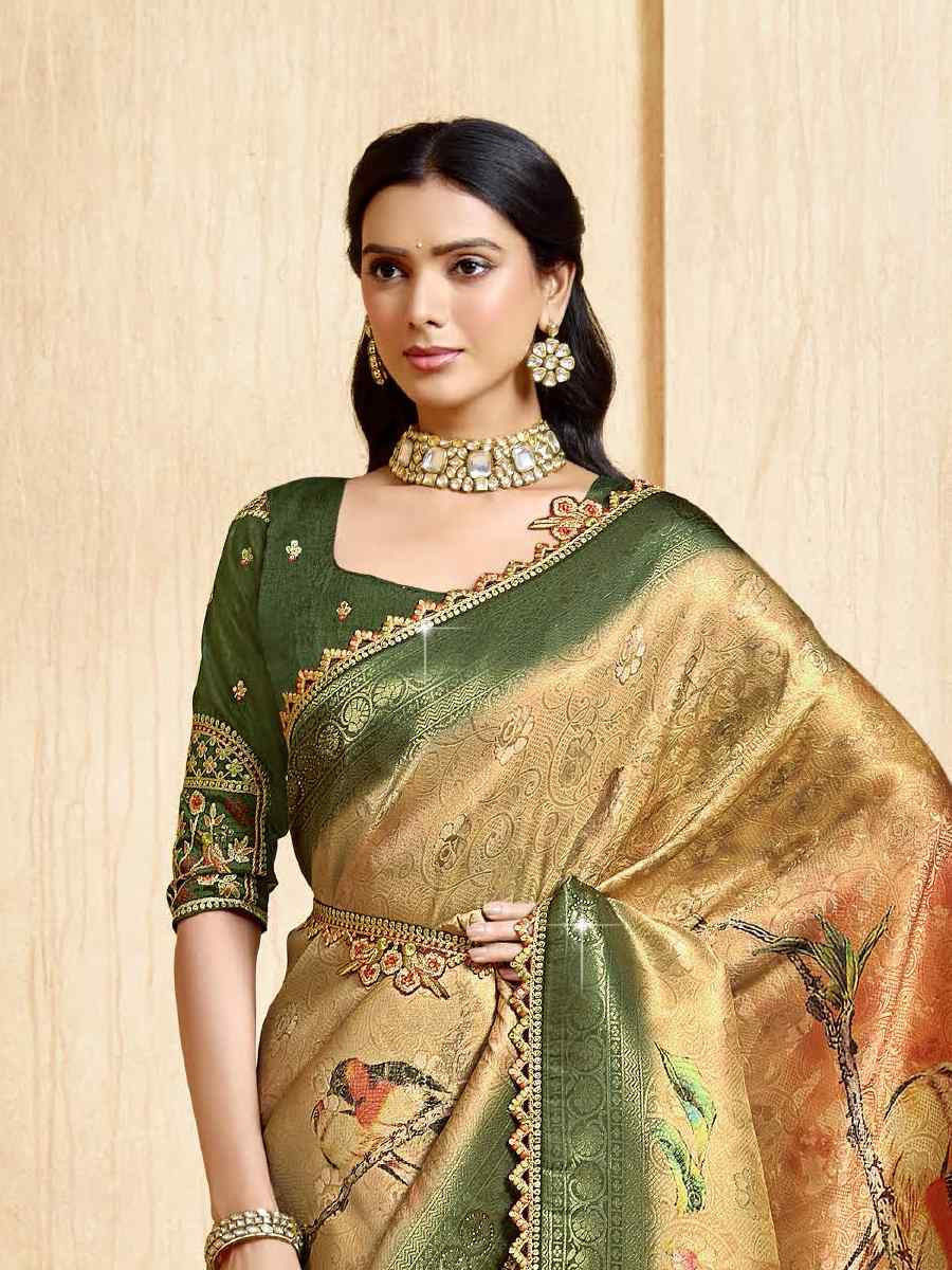 Green Silk Embroidered Festival Wedding Fancy Heavy Border Saree