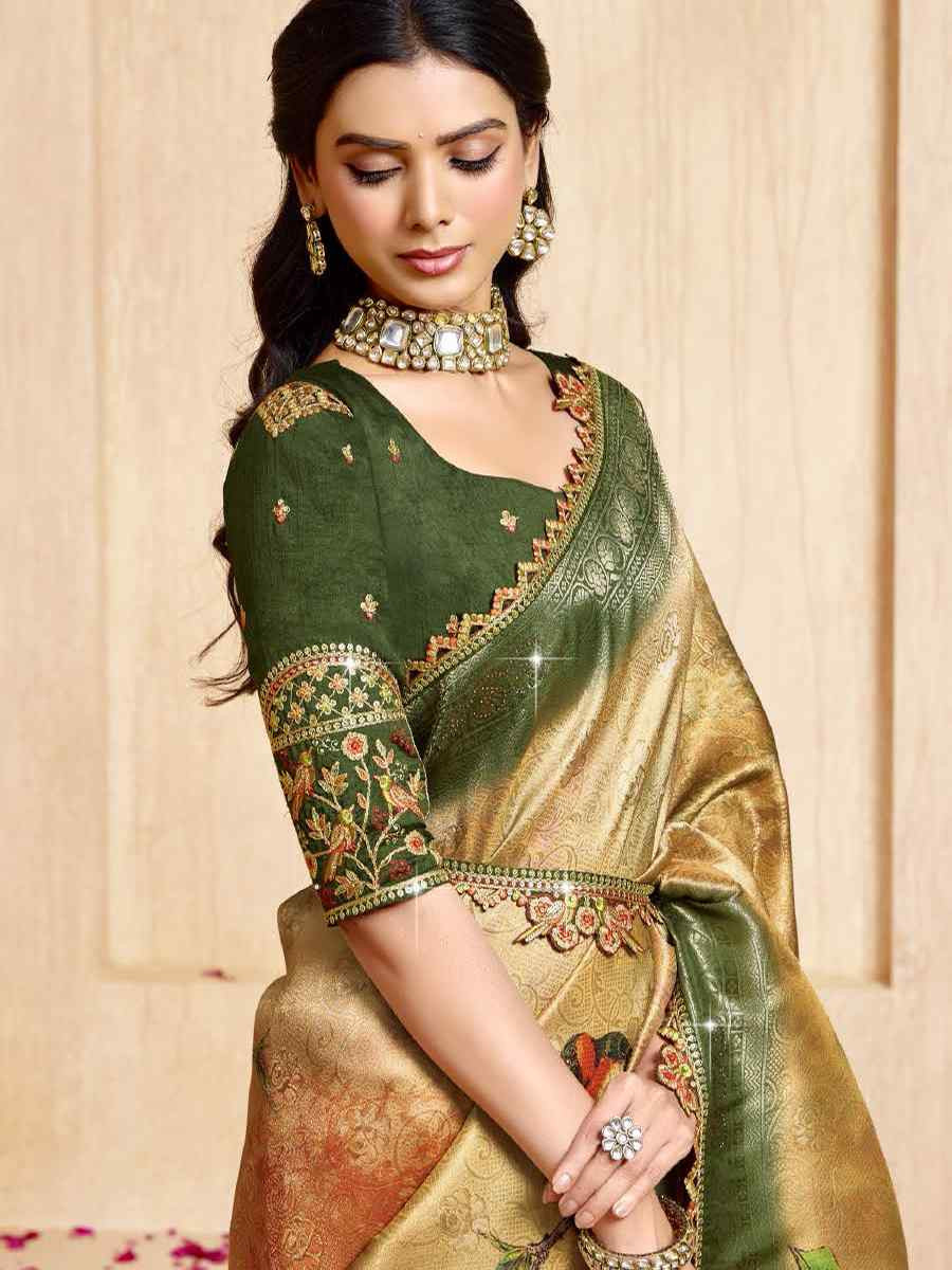 Green Silk Embroidered Festival Wedding Fancy Heavy Border Saree