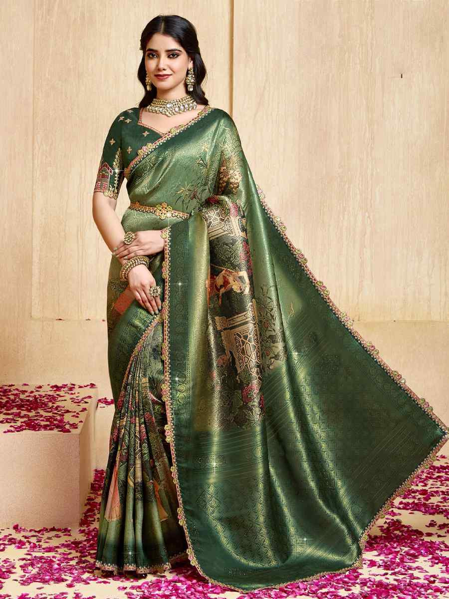 Green Silk Embroidered Festival Wedding Fancy Heavy Border Saree