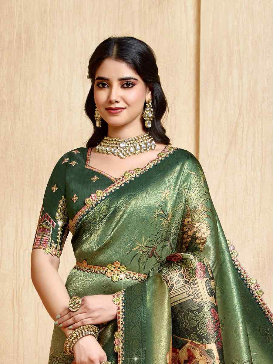 Green Silk Embroidered Festival Wedding Fancy Heavy Border Saree